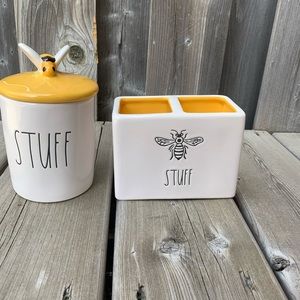 Rae Dunn Bee Stuff Storage Jar and Holder Set